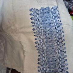 アイボリーリネンシーツ　 青刺繍