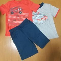 消防車デザイン 半袖Tシャツ 2枚 ハーフパンツセット 110cm