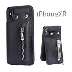 新品｜カード収納 iPhone ケース XR テンアール フェイク レザー 黒