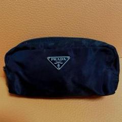 美品　プラダ　ポーチ　巾着　三角ロゴ　テスートナイロン　化粧ポーチ　ブラック PRADA ポーチ 三角ロゴ テスート ナイロン×レザー 黒 巾着