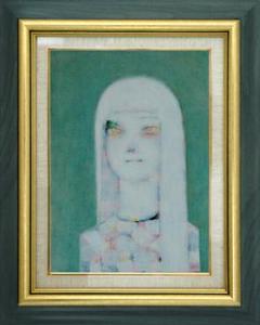 絵画インテリア 額付( 青緑＋金色の枠) 油絵 F4-071212 人物 女性像 絵画インテリア 額付( 青緑＋金色の枠) 油絵 F4-071212 人物