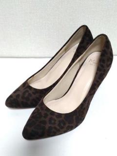 【美品】Menue ポインテッドトゥ 8cmヒール パンプス スエード ヒョウ柄