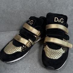 美品 DOLCE&GABBANA レザー ベルクロスニーカー ゴールド Y2K