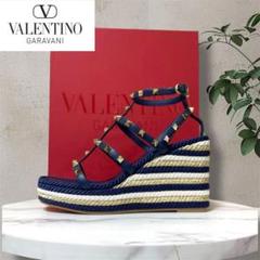 新品　VALENTINO 46 ロックスタッズ　ネイビー　サンダル　ビーチ 新品VALENTINO 46 ロックスタッズネイビーサンダルビーチ