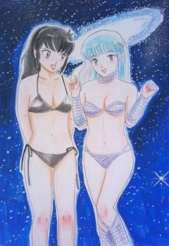 手描きイラスト、茜とスーちゃん