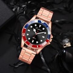 新品 送料込み メンズ ビジネス クォーツ 腕時計 ゴールド×青赤黒