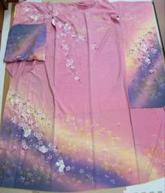 豪華振袖枝垂れ桜暈し染め銀彩正絹逸品着丈166cm(肩から)