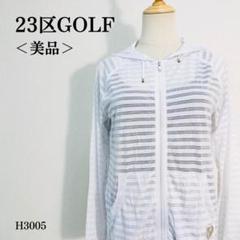 贈り物 美品】ニジュウサンクゴルフ ジップアップパーカー ボーダー柄 M レディースウェア