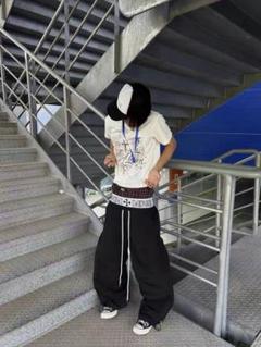 海外限定 韓国ストリート ワイドパンツ Y2K カーゴ モード系