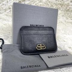 BALENCIAGA カードケース BBロゴ ゴールド金具 レザー ブラック