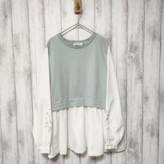 pom ponette junior　LL(165)　レイヤード風 刺繍ブラウス