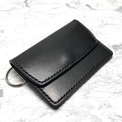 栃木レザー 本革 ミニ財布 黒 キーリング付き マルチケース 小さい財布