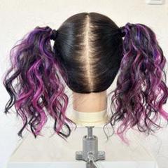 ヘアゴムエクステ ブラック×パッションピンク×パープル 2本SET しなこ