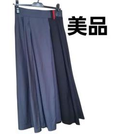 TRANOL バイカラー ロングスカート プリーツ グレーブラック　赤