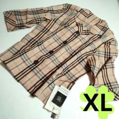 未使用・定価39900★麻混★レディーストップス・シャツ　カットソー　七分　XL