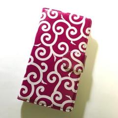 唐草模様 ダークピンク 赤紫 6 全機種対応 スマホケース 手帳型ケース
