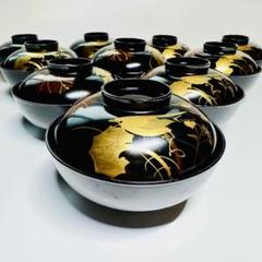 【海外配送可】【送料無料】 漆器 輪島塗 金蒔絵 鳥花絵 木製 黒 蓋付椀 お煮物椀 吸物椀 10 食器