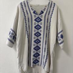 無料発送 ビンテージ USA 80s 70s エスニック シャツ 民族 刺繍 トップス
