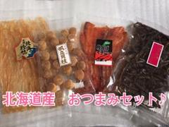北海道産 おつまみセット♪4種類 貝ひも 干貝柱 鮭とば サキイカ