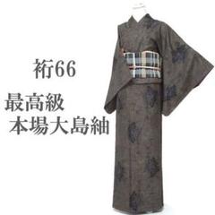 本場大島紬 着物 7マルキ 泥染 こげ茶 花 裄66 L 新古品 sn1479