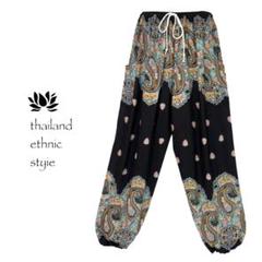 新品】アラジンパンツ タイパンツ【ゴム紐】T柄ブラック F629