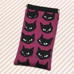 黒猫さんフェイス♪ハンドメイド＊バネポーチ♪ペンケース＊メガネケース