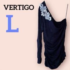 美品✨VERTIGO 【Ｌ】片肩デザイン トップス ブラック　花ビーズ装飾