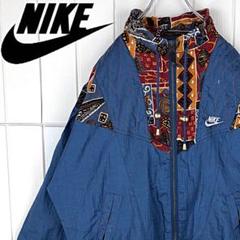 ナイキ 総柄 刺繍ワンポイントロゴ 90s ナイロンジャケット ブルゾンゆるだぼ