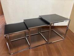 ネストテーブル　3ケ組　スクエア天板ガラス