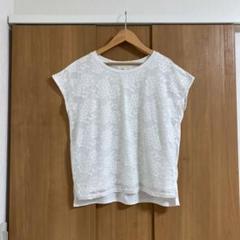 grove 花柄レースカットソー　フレンチ袖Tシャツ　白　L プルオーバー