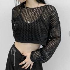 lveu. メッシュニット ブラック ニット　長袖　ショート丈　クロップド　韓国のサムネイル