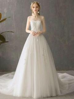 Hウエディングドレス ロングドレス フラワー 着痩せ 大花嫁 結婚式 二次会