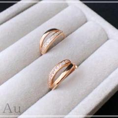038Au【高品質✨】2連風フープピアス　ピンクゴールド　小粒ダイヤ　大人可愛い m22612795404_1.jpg?1744863560