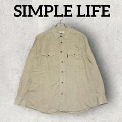 SIMPLE LIFE メンズ長袖シャツ ダブルポケットシャツ (L) ベージュ
