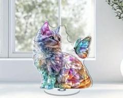 クリスタルプリントキャット　猫雑貨　スタンド型　サンキャッチャー　置物　アクリル