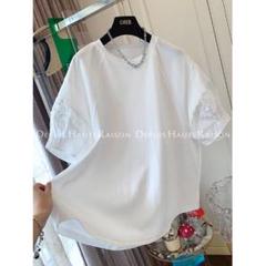 Tシャツ レース柄 切り カジュアル 大きいサイズ おしゃれ度高め 無地