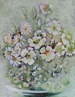 絵画 インテリア　絵　油絵　uF6-112802　花 メルカリ 絵画 絵 額付( 青緑＋金色の枠 )油絵 uF6-112802 花