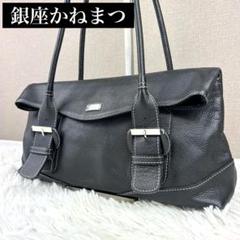 美品✨　銀座かねまつ　ハンドバッグ　レザー　シボ革　シルバー金具　フォーマル