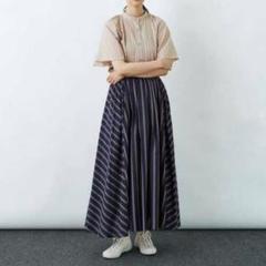【LOISIR】ストライプパッチワークスカート ネイビー 綿 シルク