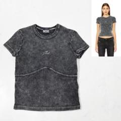 24SS ディーゼル DIESEL ロゴ刺繍 リブTシャツ 短丈 トップス 黒M 24SS ディーゼル DIESEL ロゴ刺繍 リブTシャツ 短丈 トップス 黒