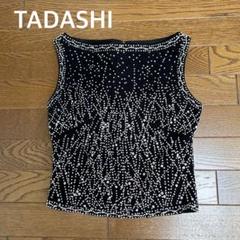 ✨ TADASHI タダシ USA製 ビジュー ノースリーブブラウス　黒