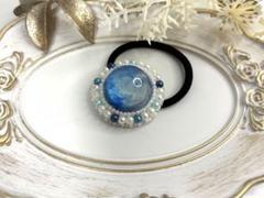 No.4 ビーズ刺繍 ヘアゴム 〜青空①〜