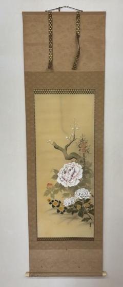 花野作　四季花　牡丹　掛け軸 花野作 四季花 牡丹 掛け軸