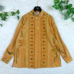 美品　美品　90s レトロ ヴィンテージ　ポリシャツ　マオカラー　金ボタン　9号