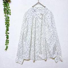 F1089アフタヌーンティー✤長袖とろみブラウス 薄手 M〜L相当オフ白 小花柄