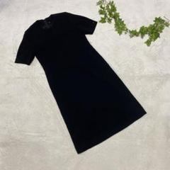 908 【M】ブラック 半袖 ひざ丈ワンピース
