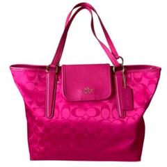 極美品 COACH コーチ ナイロン シグネチャー トートバッグ 希少色 ピンク
