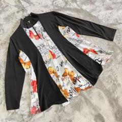 【エフティコレクション】 （L） ブラウス ハーフジップ 総柄 蝶柄 薄生地