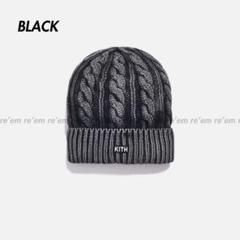 KITH WASHED CABLE KNIT BEANIE BLACK 19FW