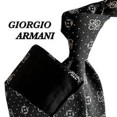 GIRGIO ARMANIブラック 花柄 クローバー柄ダイヤモンド柄ネクタイ